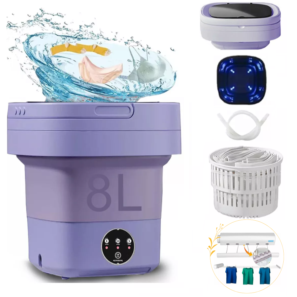 Lavadora Universal Portátil Plegable + Tendedero Secador Retráctil