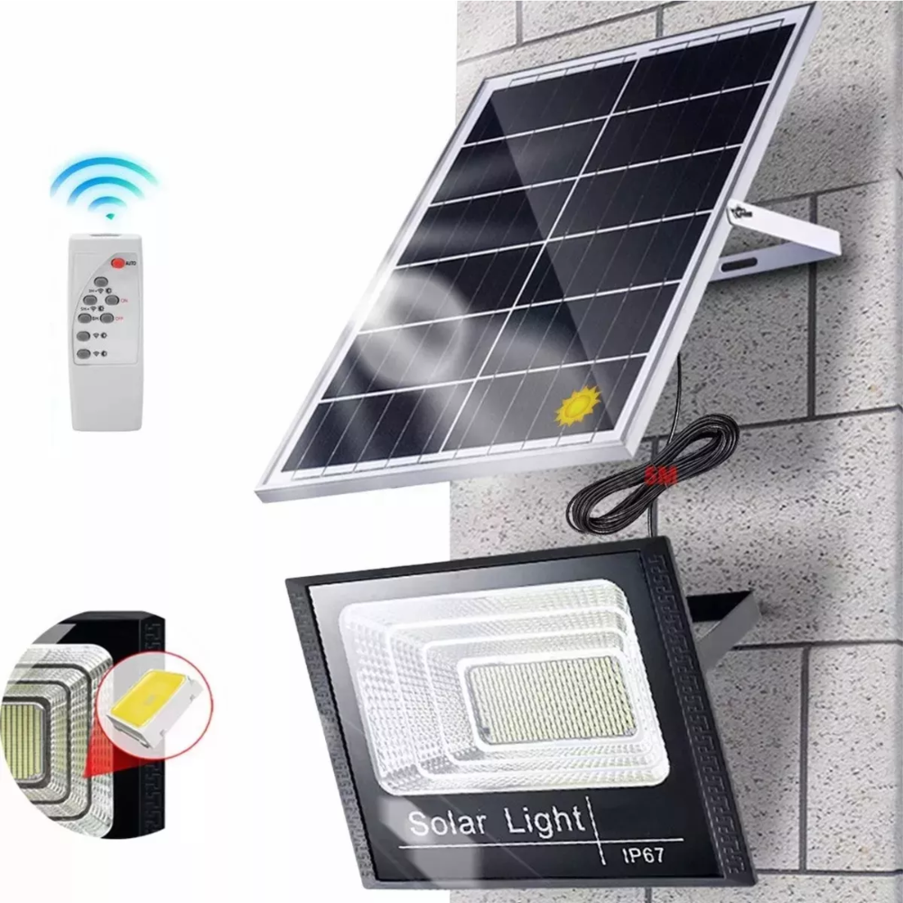 Reflector Solar 200w Exterior Lámpara Led Con Control + Panel