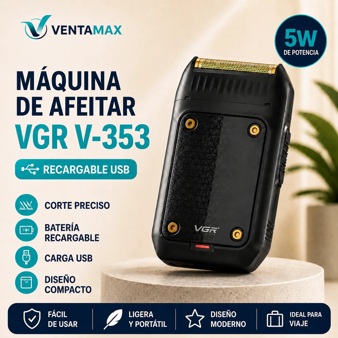 Maquina De Afeitar Inalámbrica VGR V-353 Original Recargable Usb Portatil