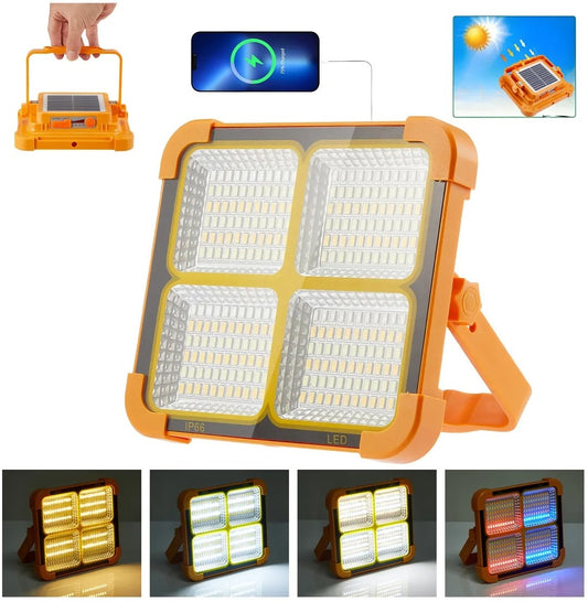 Reflector Solar 100W 5 En 1  Lampara Portátil Recargable Con Panel Solar Carga Dispositivos + Linterna Recargable