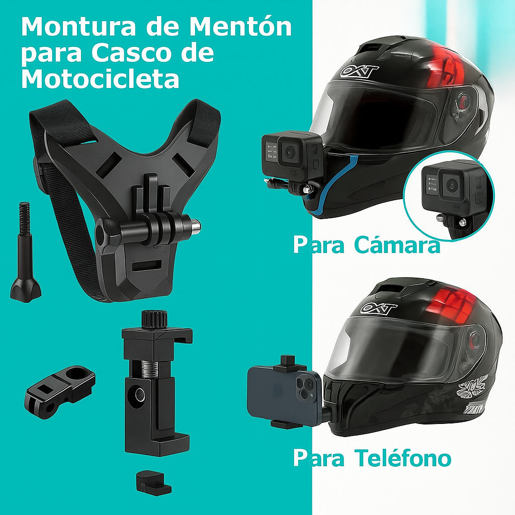 Soporte Para Casco Moto Universal Para Cámara y Celular + Visor Antiempañante