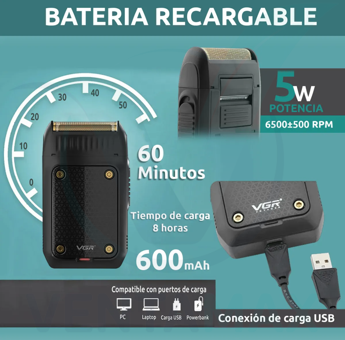 Maquina De Afeitar Inalámbrica VGR V-353 Original Recargable Usb Portatil