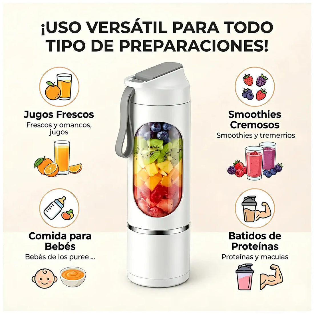 Licuadora Portátil 450ml Recargable Pantalla Digital Para Batidos Hogar Gym