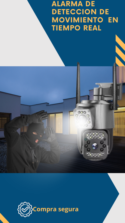 Cámara De Seguridad Doble Lente Visión Nocturna Exteriores + Micro SD 64GB