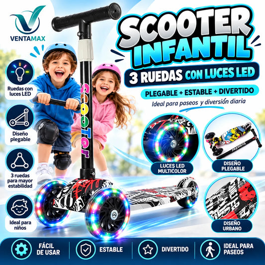 Scooter Para Niños 3 Ruedas Con Luces Led Plegable Altura Ajustable
