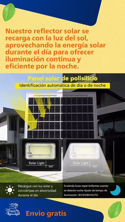 Reflector Solar 200w Exterior Lámpara Led Con Control + Panel