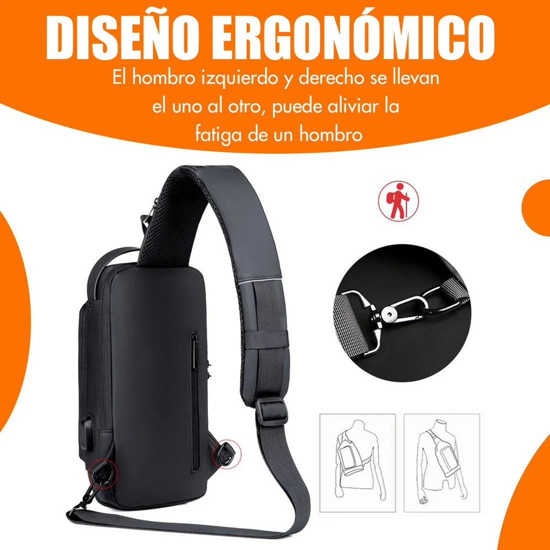 Mochila Cruzada Antirrobo Bolso Portátil Impermeable Para Hombre