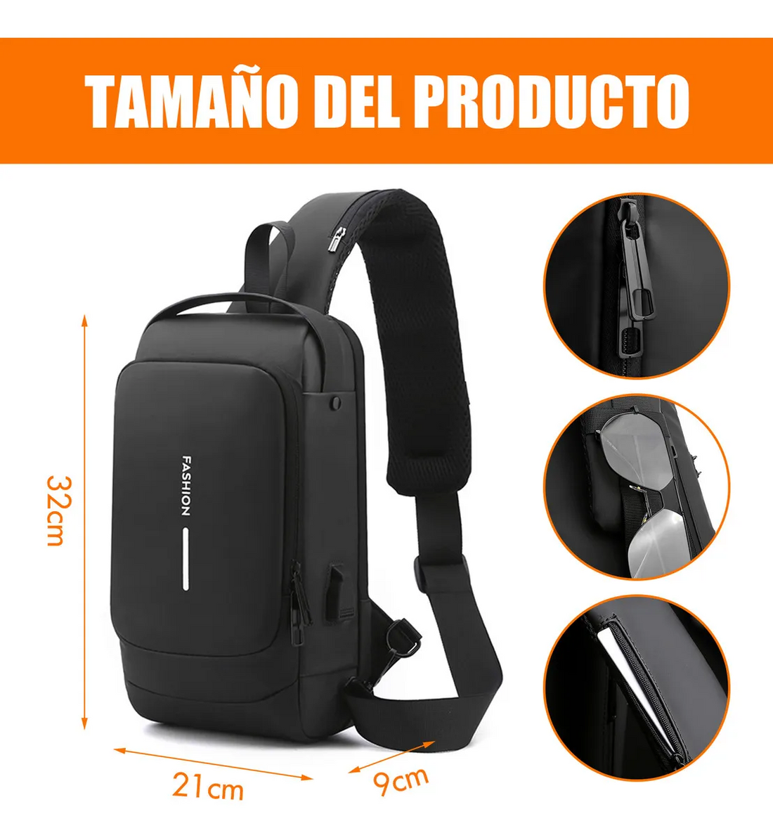 Mochila Cruzada Antirrobo Bolso Portátil Impermeable Para Hombre
