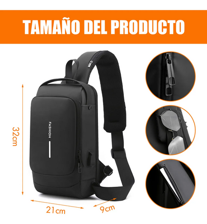 Mochila Cruzada Antirrobo Bolso Portátil Impermeable Para Hombre