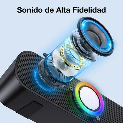 Barra De Sonido Bluetooth Luces Led Recargable Usb 2 Altavoces