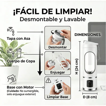 Licuadora Portátil 450ml Recargable Pantalla Digital Para Batidos Hogar Gym