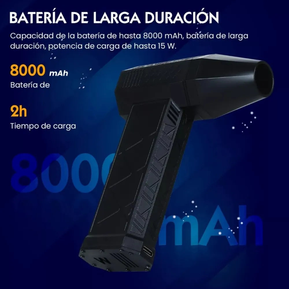 Soplador De Aire Turbo 130000rpm 3 Velocidades Usb Recargable Con Linterna
