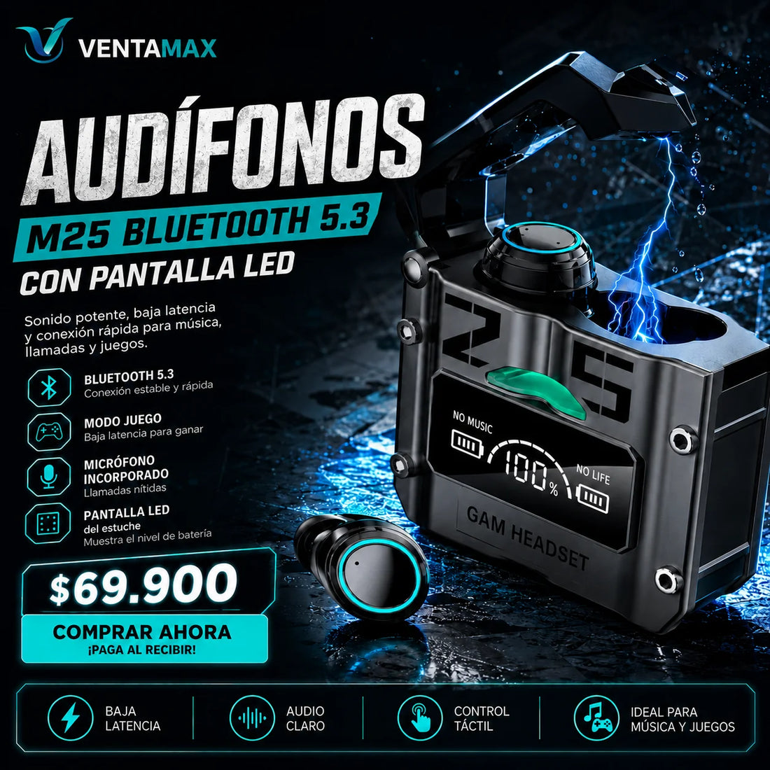 Audífonos Inalámbricos Bluetooth M25 Pantalla Led Stereo Alta Calidad