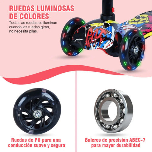 Scooter Para Niños 3 Ruedas Con Luces Led Plegable Altura Ajustable Graffiti