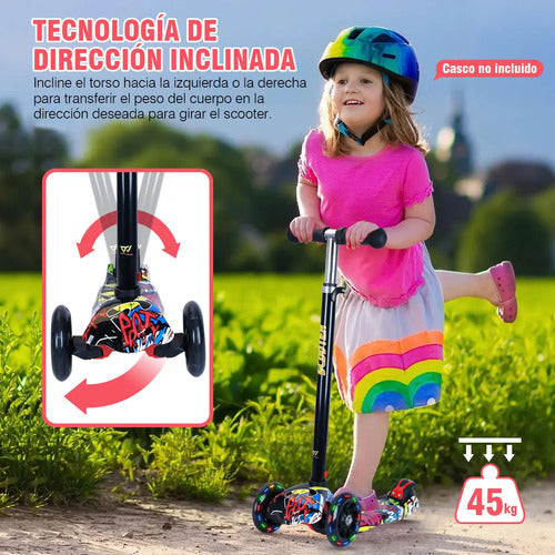 Scooter Para Niños 3 Ruedas Con Luces Led Plegable Altura Ajustable Graffiti