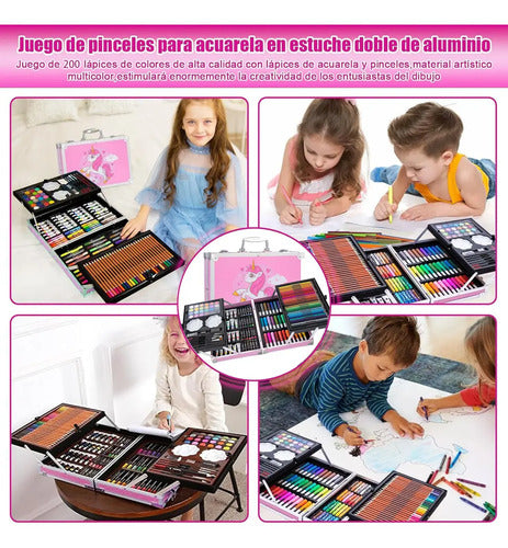 Set De Arte 145 Piezas Para Niños Maletín De Aluminio Dibujo Y Pintura