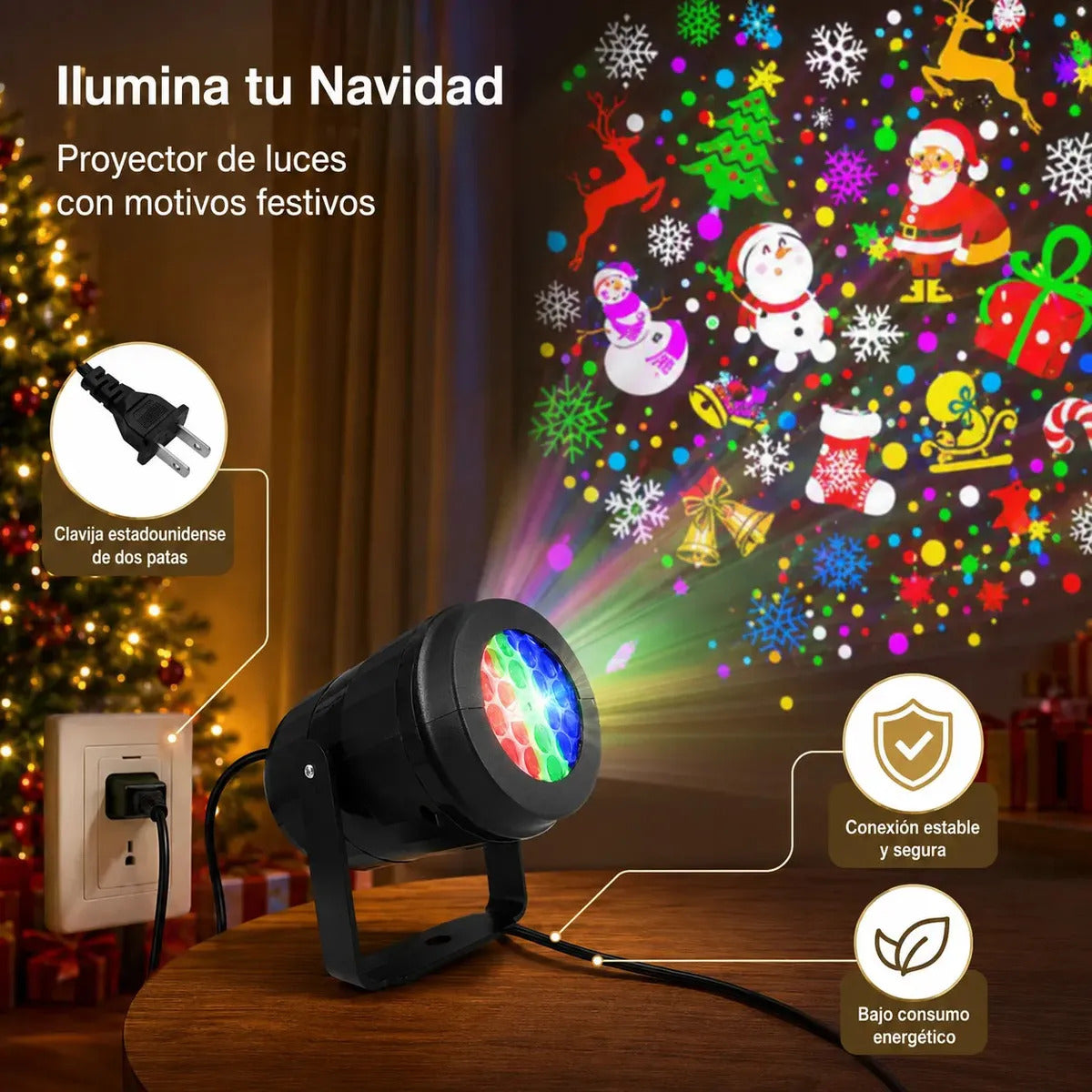 Proyector Luces Navidad Led 16 Diseños Giratorios Decoración Interior Rgb