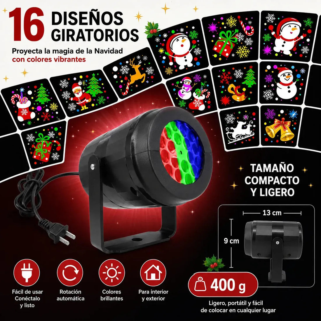 Proyector Luces Navidad Led 16 Diseños Giratorios Decoración Interior Rgb