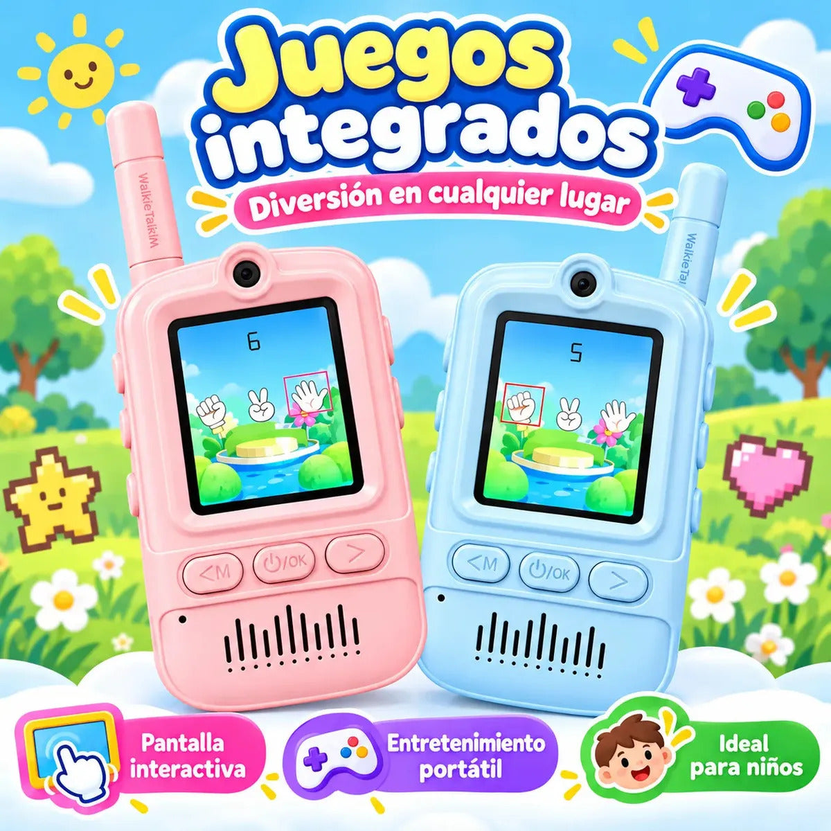 Walkie Talkie Con Video Para Niños X2 Cámara Pantalla Recargable Juegos