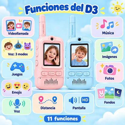 Walkie Talkie Con Video Para Niños X2 Cámara Pantalla Recargable Juegos