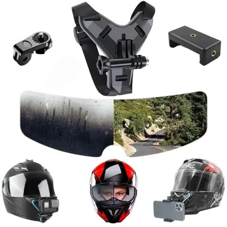 Soporte Para Casco Moto Universal Compatible Para Cámara y Celular + Visor Antiempañante