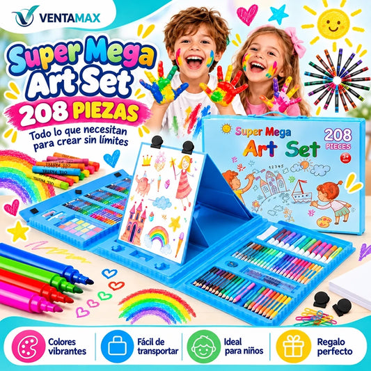 Kit De Arte 208 Piezas Para Niños Colores Crayones Acuarelas + Maletín