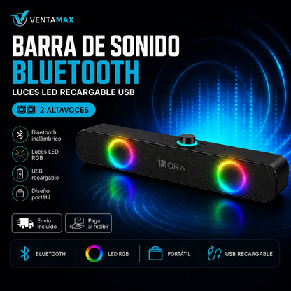 Barra De Sonido Bluetooth Luces Led Recargable Usb 2 Altavoces