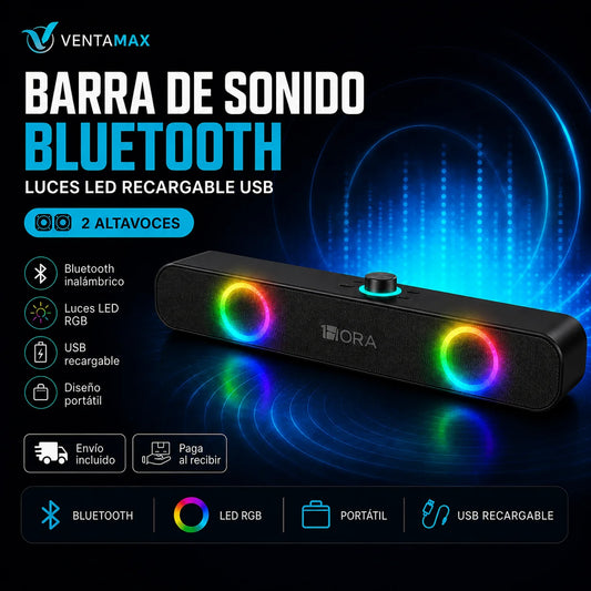 Barra De Sonido Bluetooth Luces Led Recargable Usb 2 Altavoces