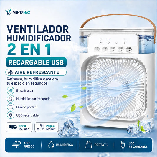 Ventilador Humidificador 2 En 1 Recargable Usb Aire Refrescante