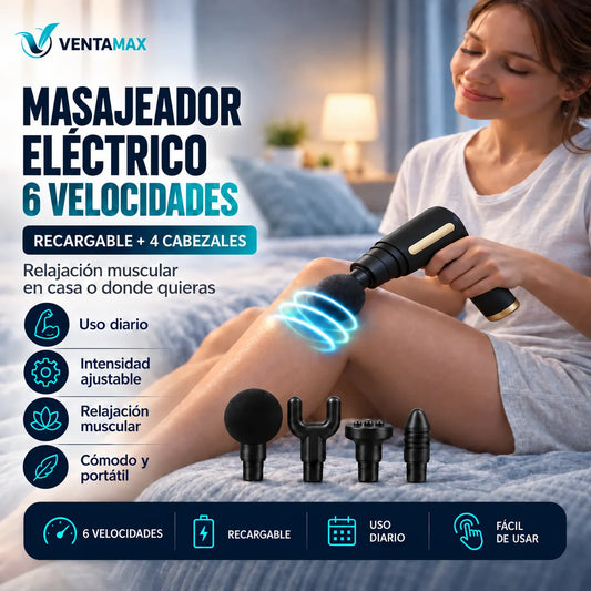 Masajeador Eléctrico 6 Velocidades Relajación Muscular Usb 4 Cabezales
