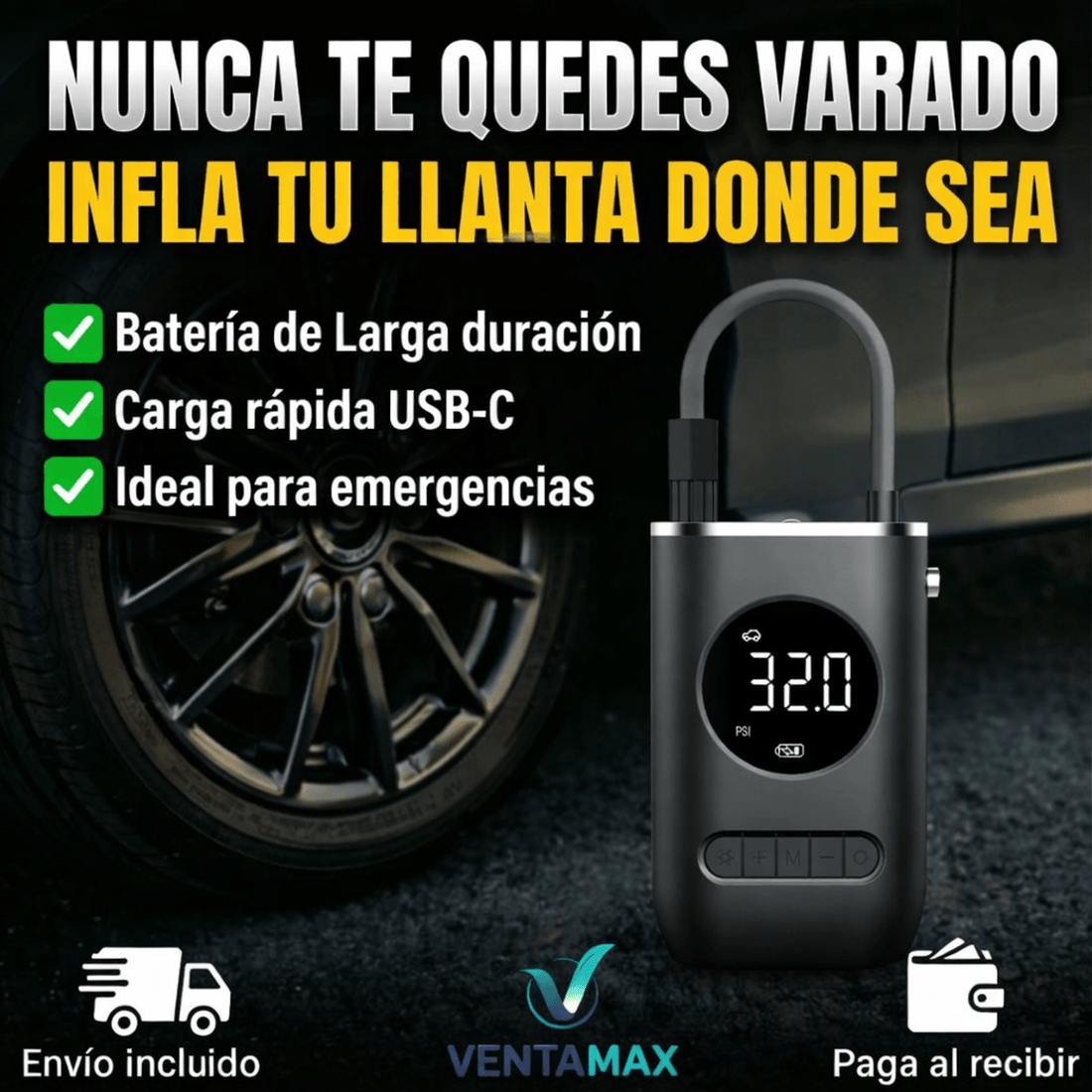 Compresor De Aire Portátil Inflador Pantalla Digital Universal + Kit Destornilladores 24 En 1 Alta Precisión - VentaMax