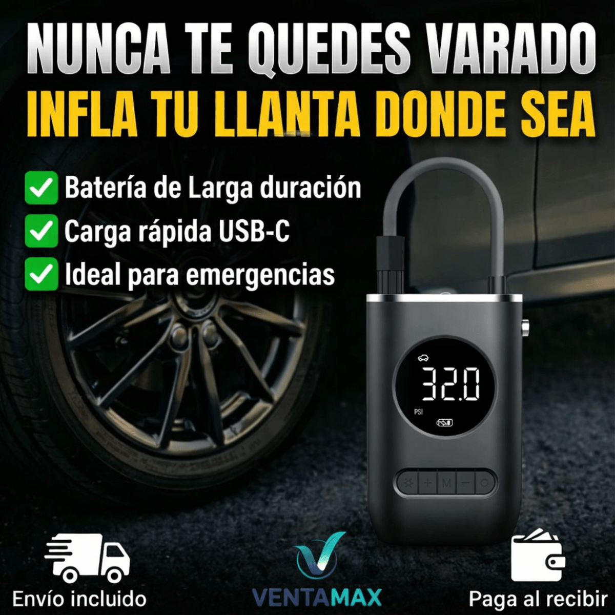 Compresor De Aire Portátil Inflador Pantalla Digital Universal + Kit Destornilladores 24 En 1 Alta Precisión - VentaMax