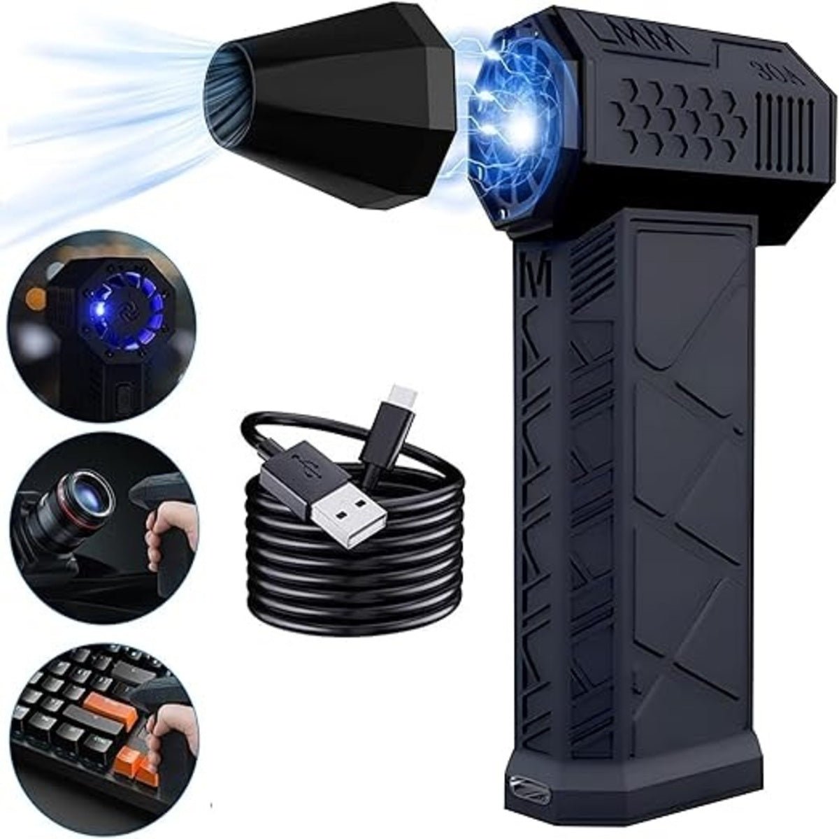 Ventilador Turbo Portátil Soplador De Aire 130000rpm 3 Velocidades Usb Recargable Con Linterna - VentaMax